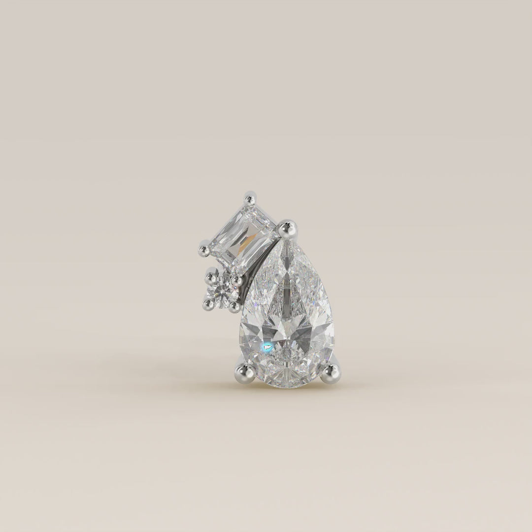 Radiance Pear Radiant Round Tree Stone Cluster Lab Grown Diamond Piercing