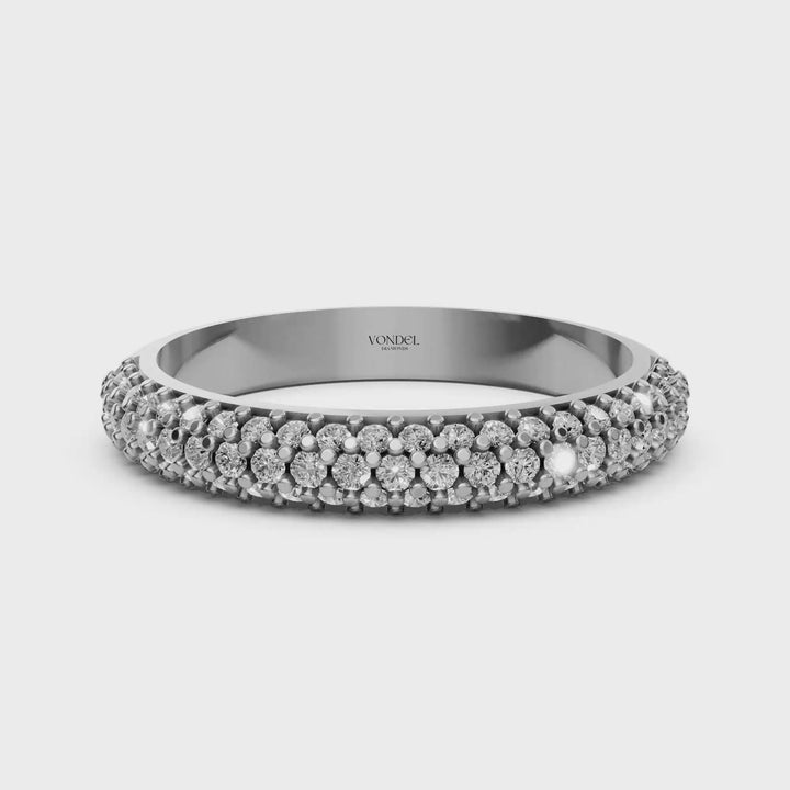 Rijring met drie rijen Pave Diamanten - 18K Witgoud - 0,43 ct