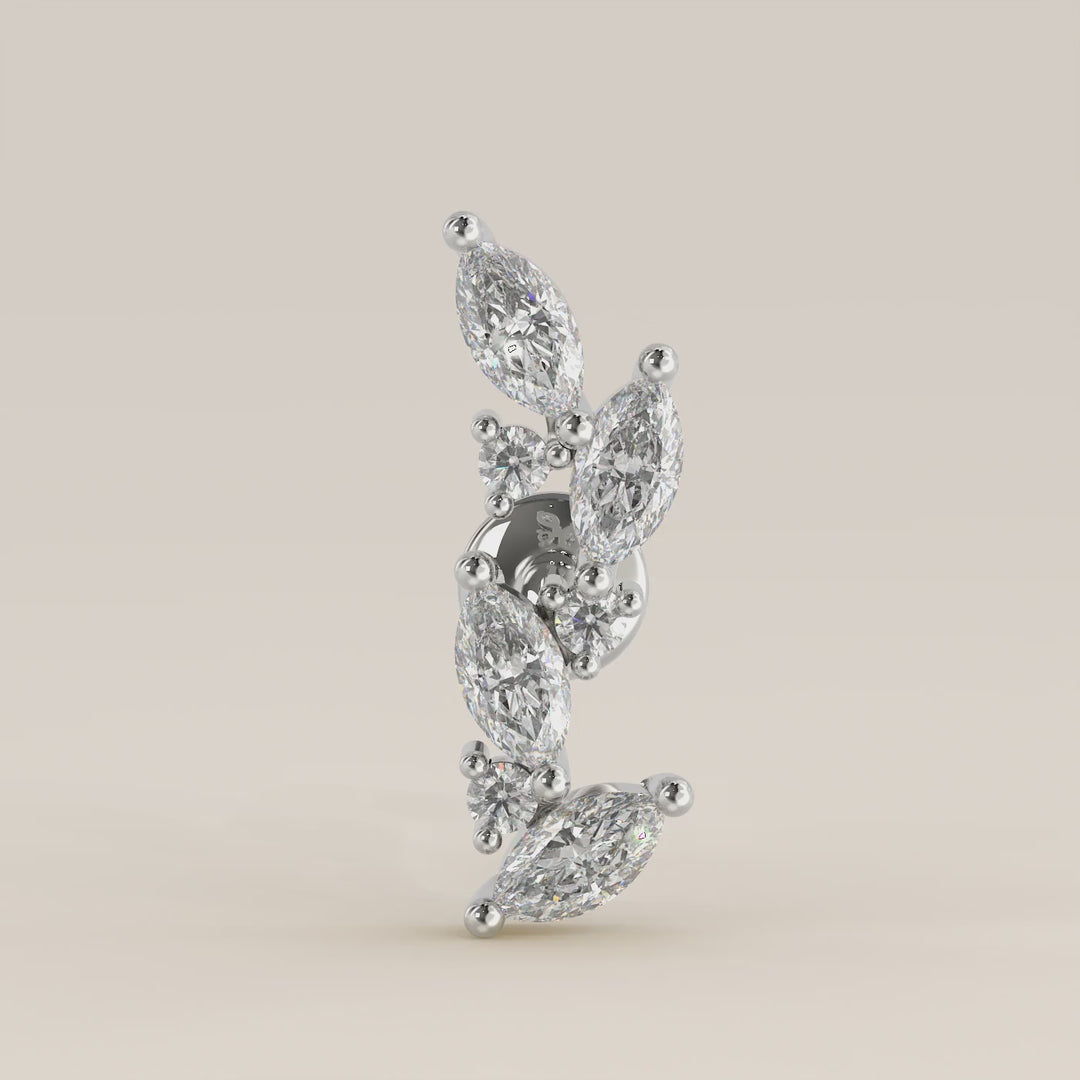 Leaf Marquise Round Cluster Lab Grown Diamond Piercing