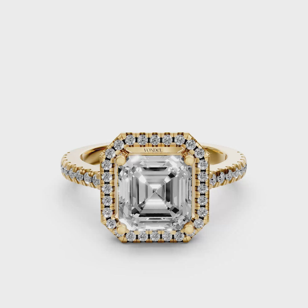Asscher Halo Ring met Pave Band