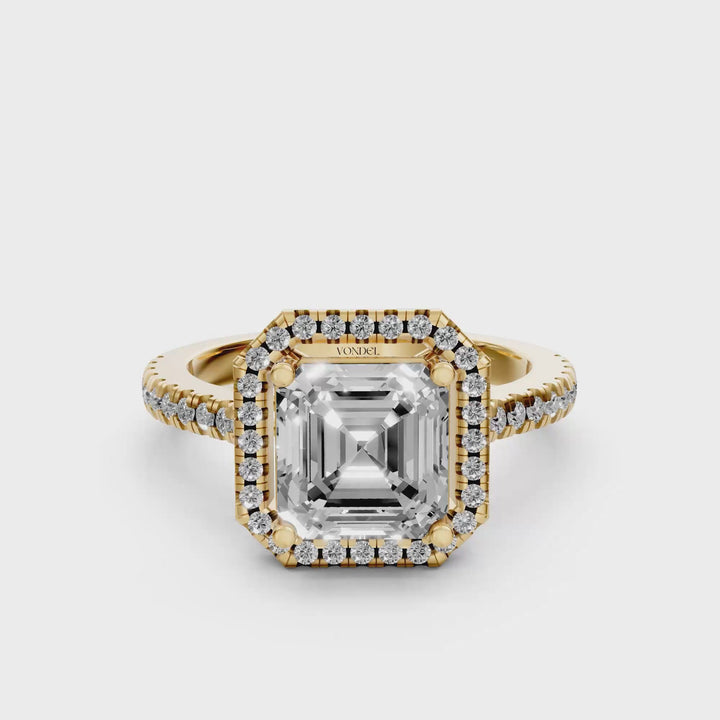 Asscher Halo Ring met Pave Band