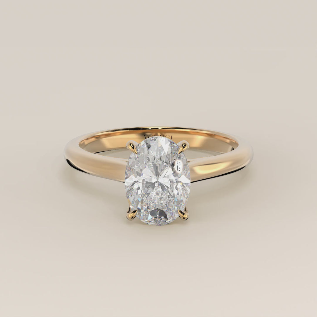 Verlovingsring ovaal lab grown diamant met cathedral setting, geelgoud