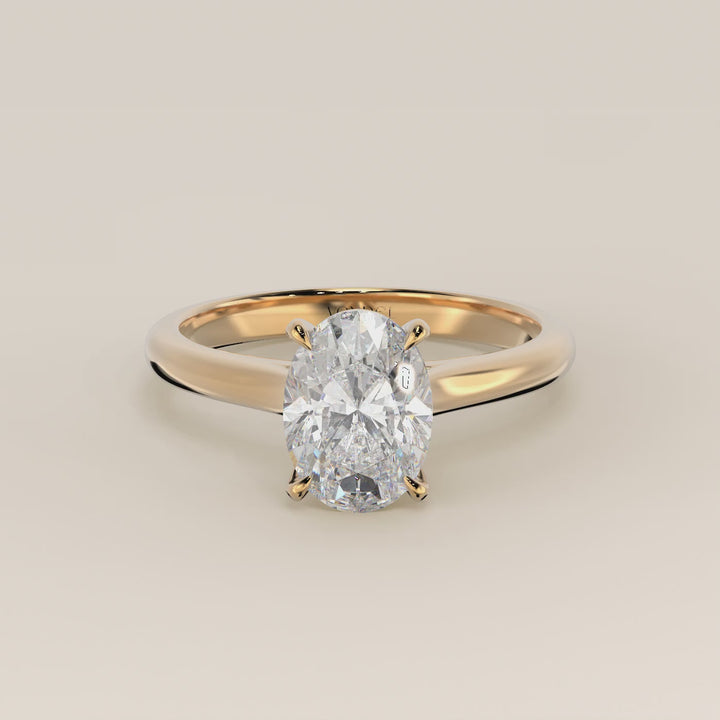 Verlovingsring ovaal lab grown diamant met cathedral setting, geelgoud