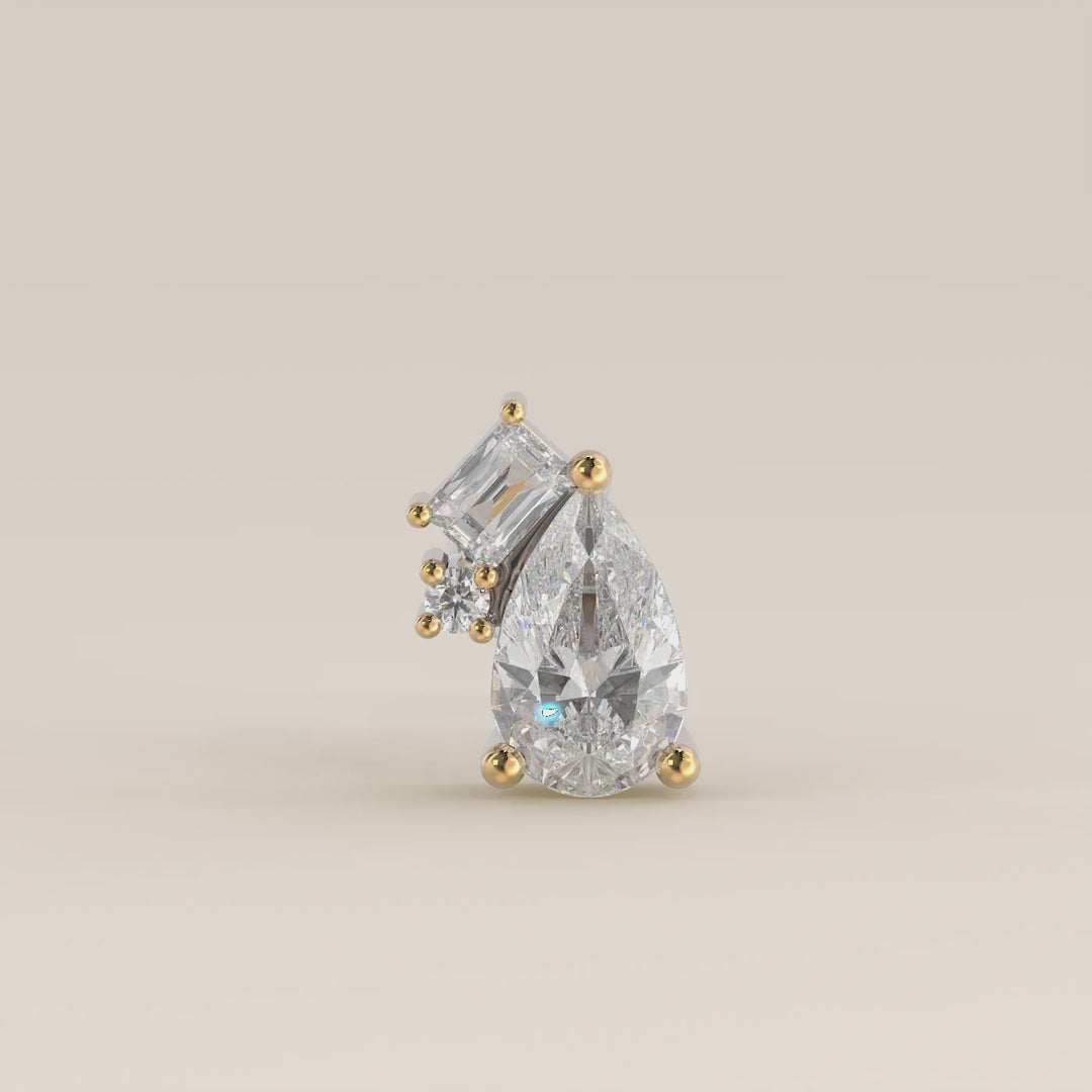 Radiance Pear Radiant Round Tree Stone Cluster Lab Grown Diamond Piercing