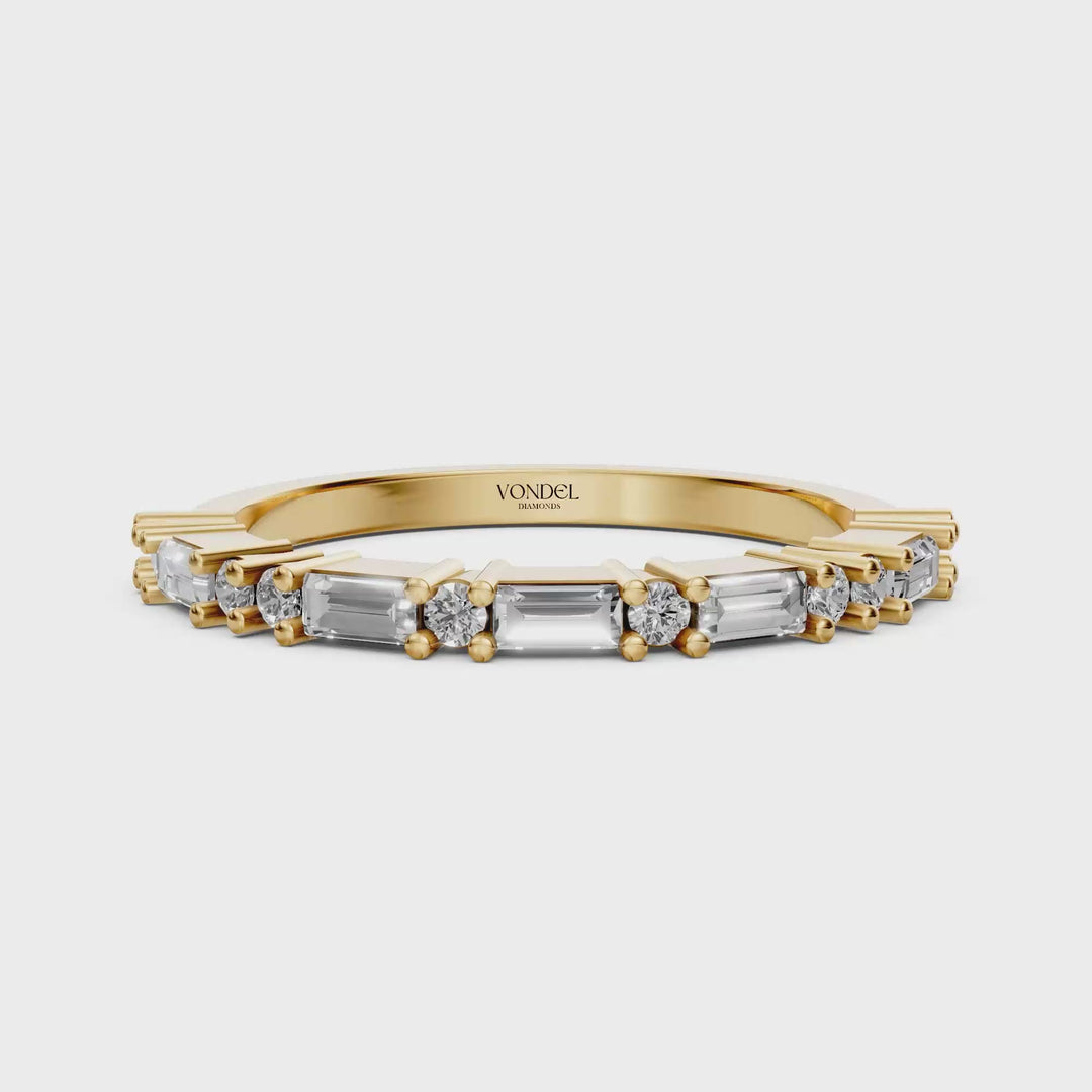 Rijring met Baguette en Rond Briljant Geslepen Diamanten - 0,39 ct