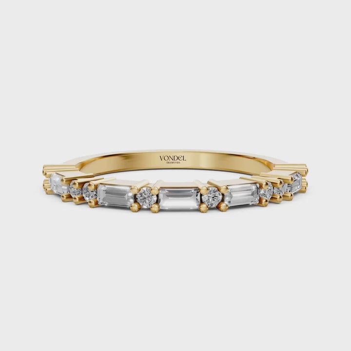 Rijring met Baguette en Rond Briljant Geslepen Diamanten - 0,39 ct