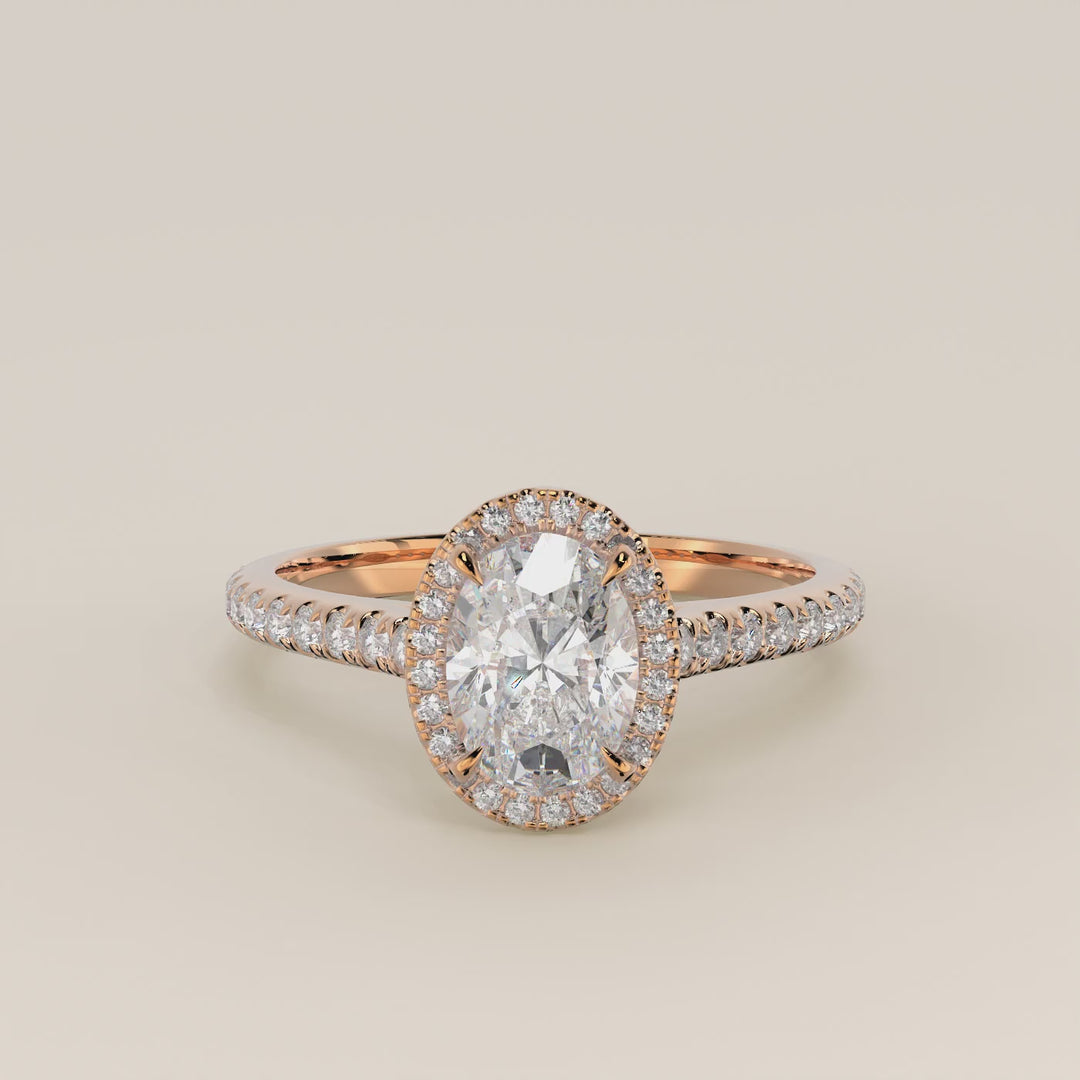 Rosie - Oval Halo Lab Grown Diamond Ring with Pave Band