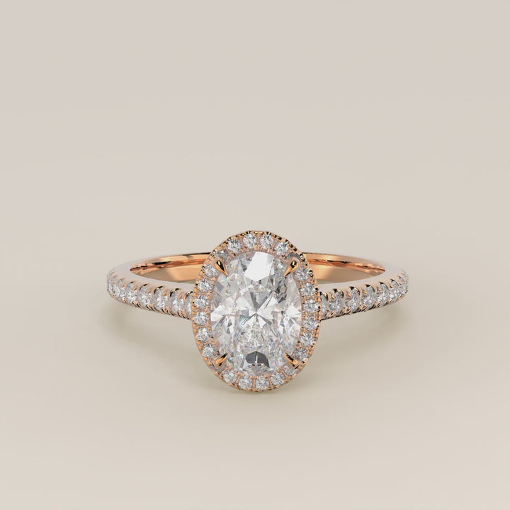 Rosie - Oval Halo Lab Grown Diamond Ring with Pave Band