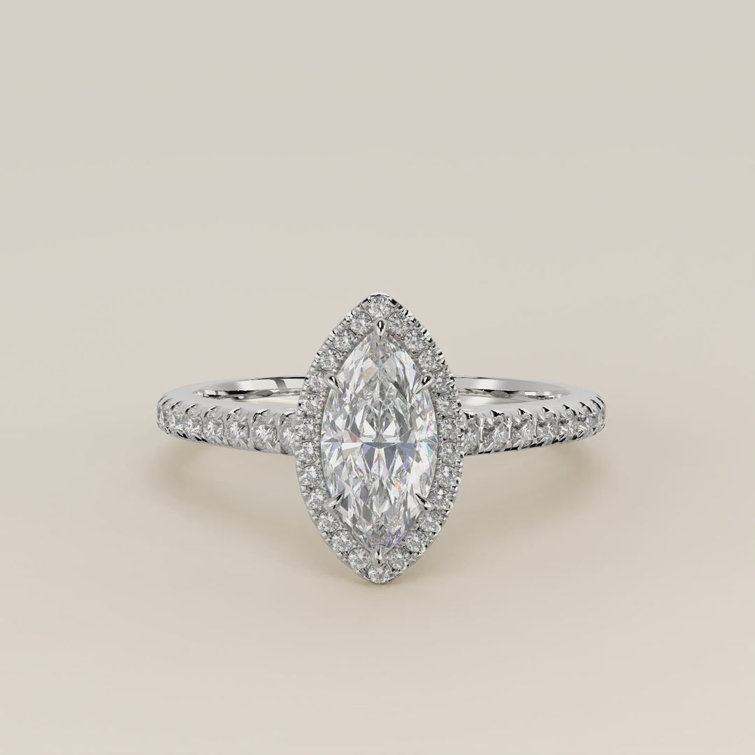 Rosie - Marquise Halo Lab Grown Diamond Ring with Pave Band
