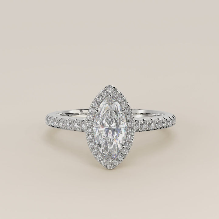 Rosie - Marquise Halo Lab Grown Diamond Ring with Pave Band