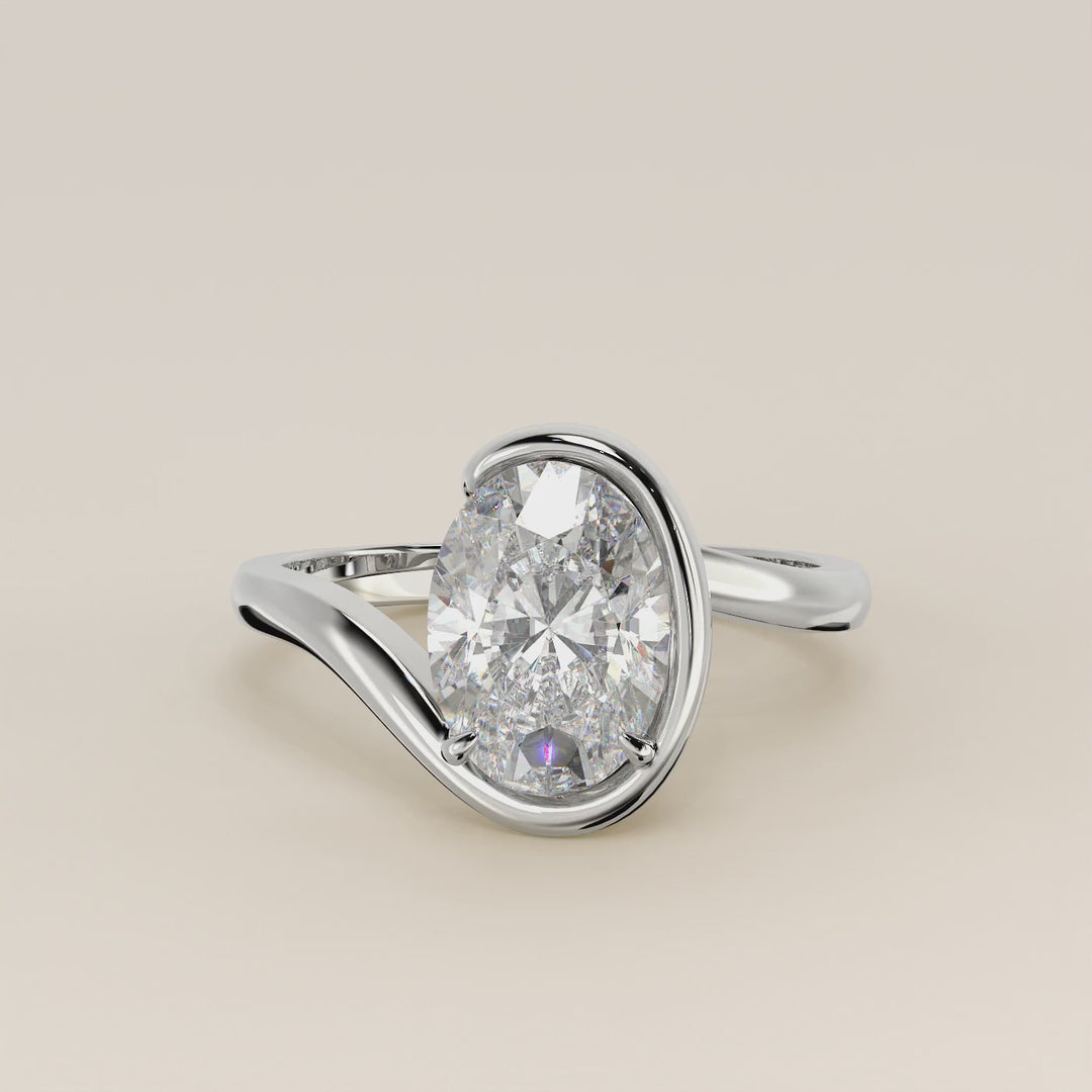 Bente - Oval Lab Grown Diamond Half Bezel Wave Ring