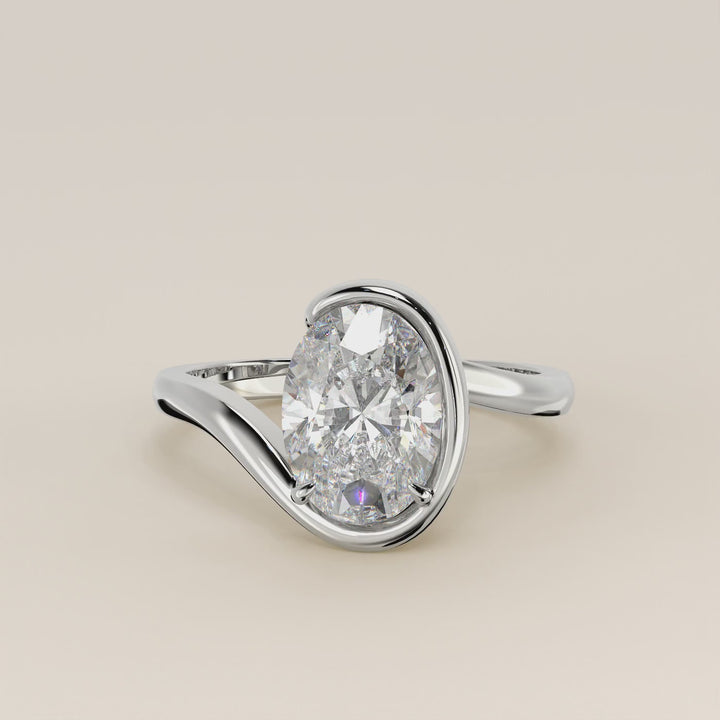 Bente - Oval Lab Grown Diamond Half Bezel Wave Ring