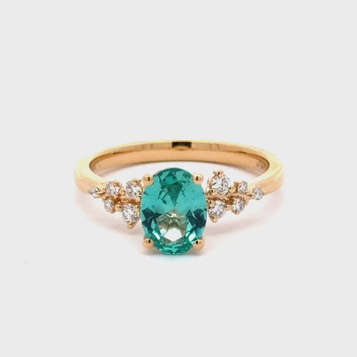 Greenish Blue Oval Sapphire 1,5 ct  Ring Snowdrift met Diamant  - 18K Geelgoud