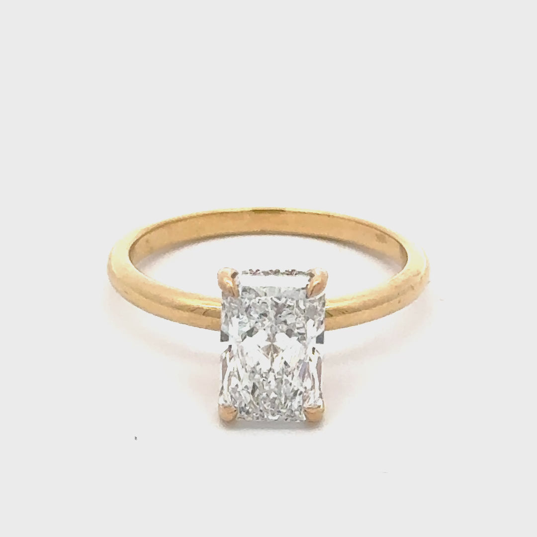 Radiant Solitair Ring met Hidden Halo - 18k Geelgoud - 2,08 ct