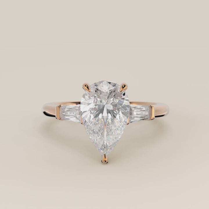 Alessia - Pear Baguette Trilogyy Lab Grown Diamond Ring with Pointed Prongs