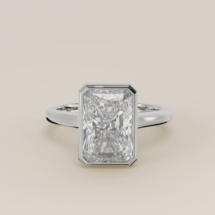 Zaar - Radiant Lab Grown Diamond Ring Solitair with Bezel Setting, Cathedral Setting and Hidden Halo