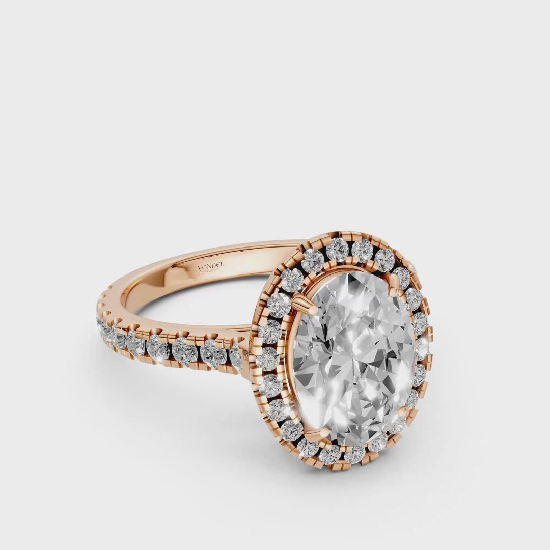 Oval Halo Ring with Pave Band - 18K White Gold - 2.61 ct