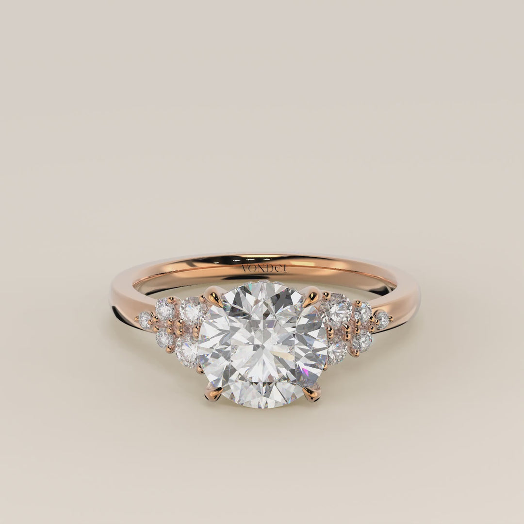 Verlovingsring rond lab grown diamant met snowdrift en hidden halo, rosegoud