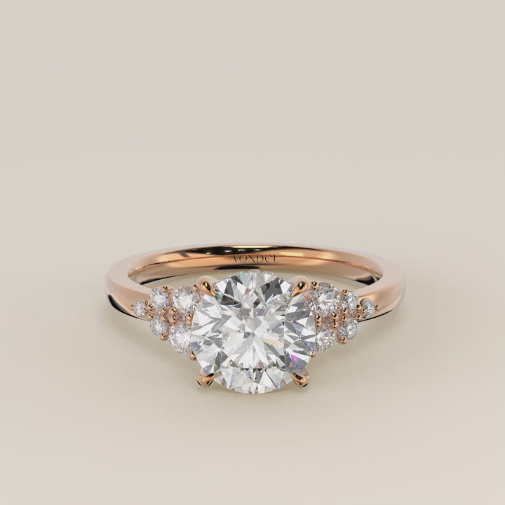 Verlovingsring rond lab grown diamant met snowdrift en hidden halo, rosegoud