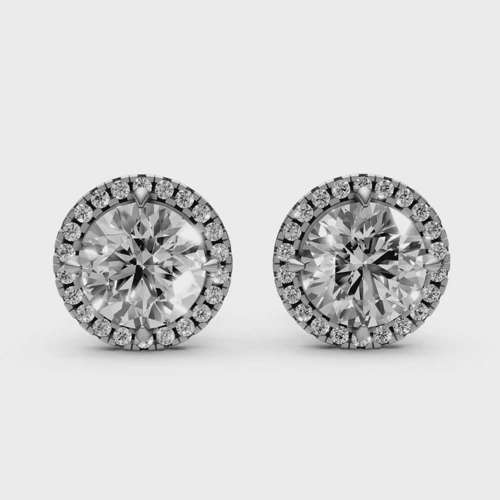 Rond Briljant Halo Stud Oorbellen - 18K Witgoud - 1,13 ct