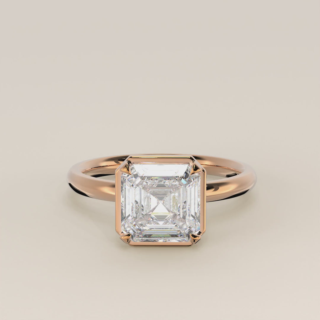Belle - Asscher Lab Grown Diamond Ring Solitair with Faux Bezel Setting