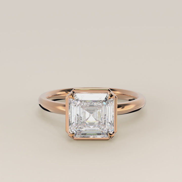 Belle - Asscher Lab Grown Diamond Ring Solitair with Faux Bezel Setting