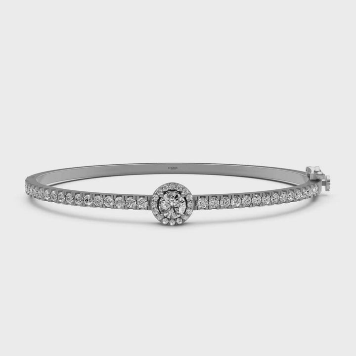Bangle met Pave en Rond Briljant Halo - 18k Geelgoud - 1,86 ct