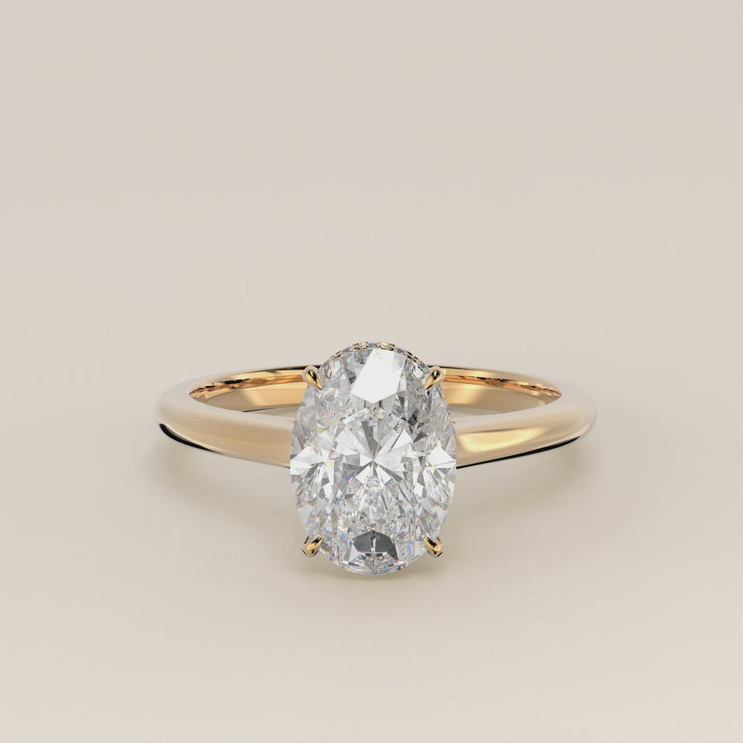 Mikki - Oval Solitair Lab Grown Diamond Ring with Cathedral Setting and Wrap Around Halo