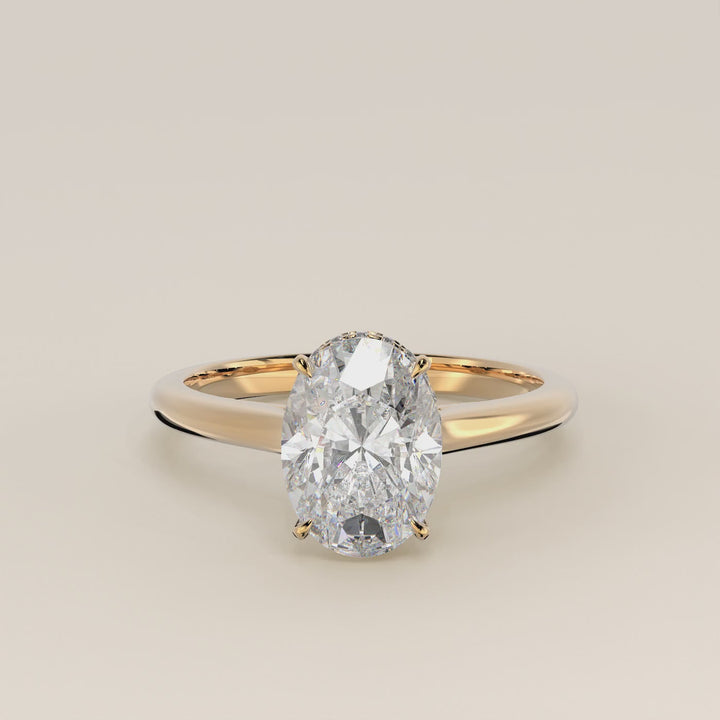 Mikki - Oval Solitair Lab Grown Diamond Ring with Cathedral Setting and Wrap Around Halo