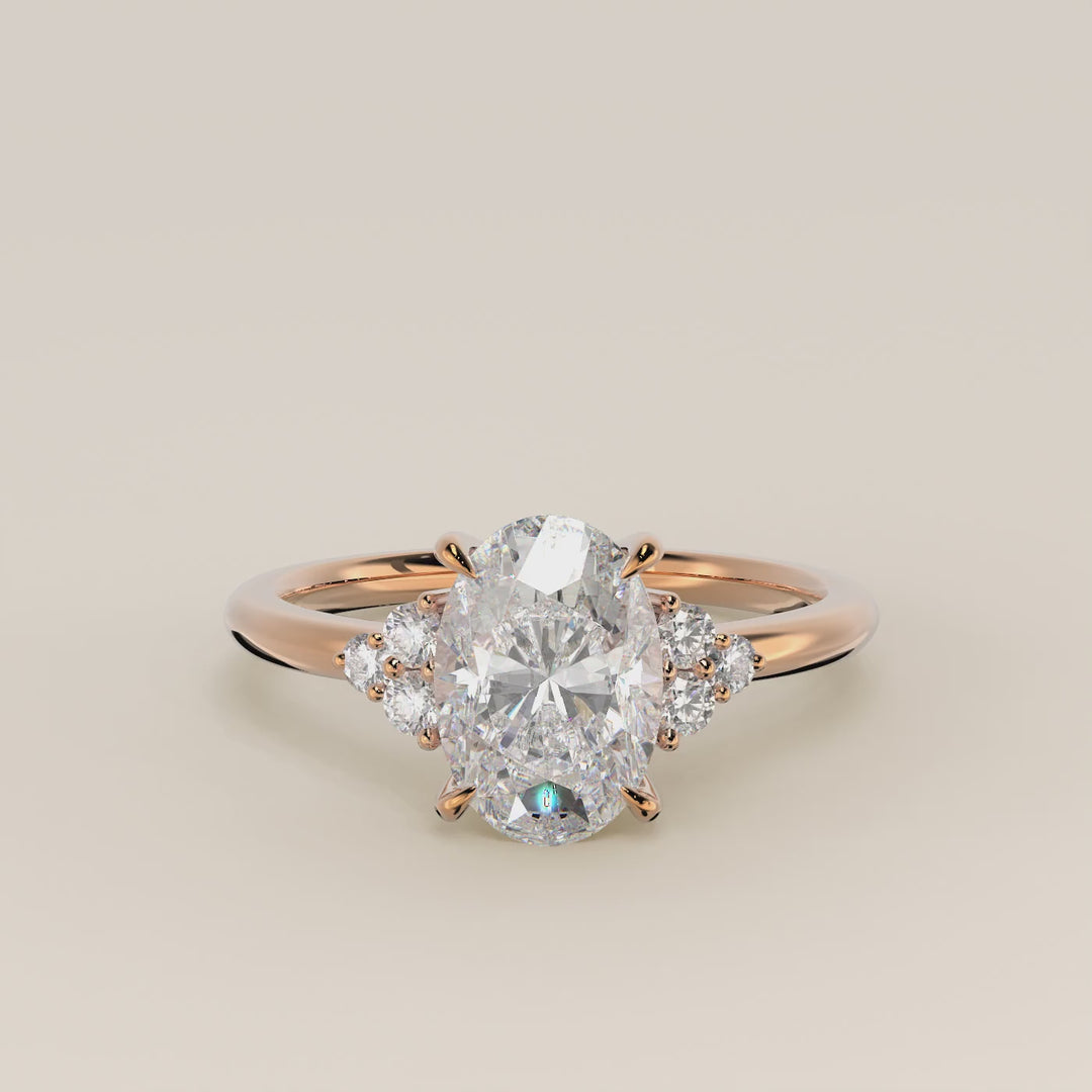 Evi - Oval Trilogy Cluster Lab Grown Diamond Ring with Low Setting