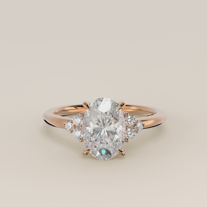 Evi - Oval Trilogy Cluster Lab Grown Diamond Ring with Low Setting