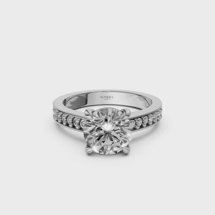 Rond Briljant Solitair Ring met Pave Band