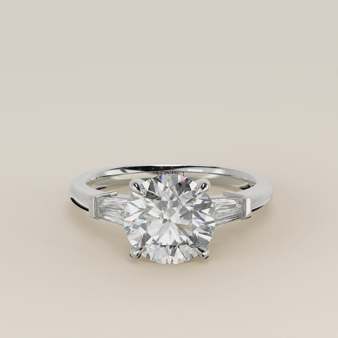 Alessia - Round Baguette Trilogyy Lab Grown Diamond Ring with Pointed Prongs
