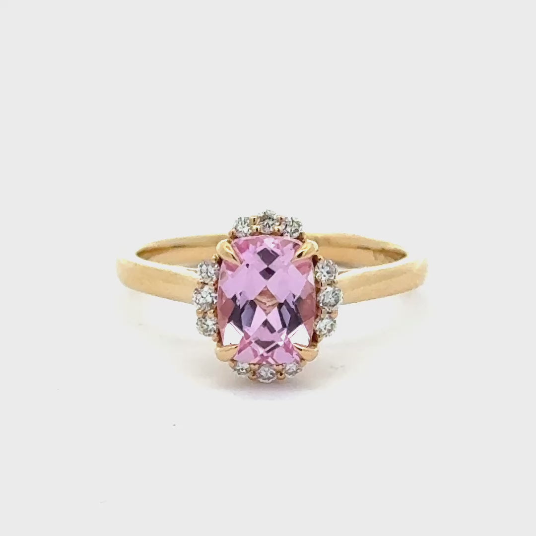 Pink Sapphire 2 ct Radiant Ring met Diamant  - 18K Geelgoud