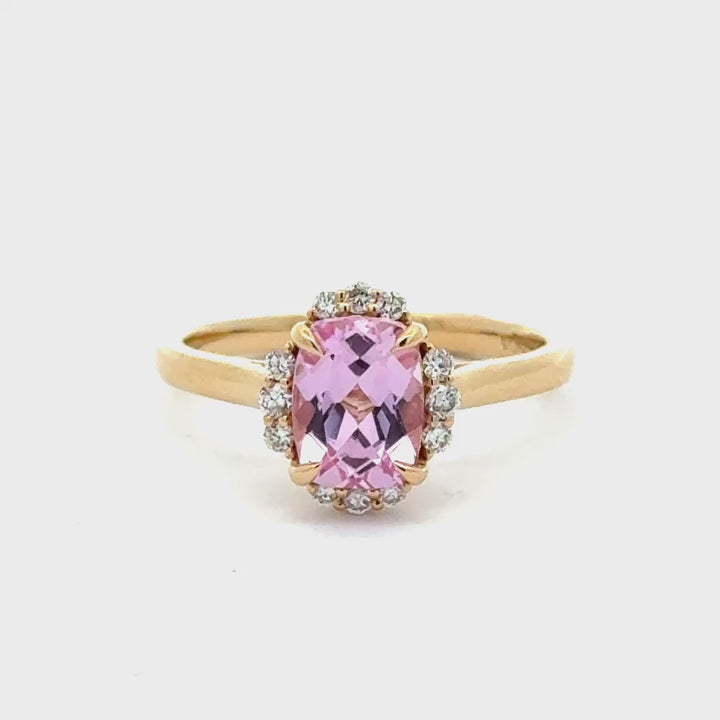 Pink Sapphire 2 ct Radiant Ring met Diamant  - 18K Geelgoud