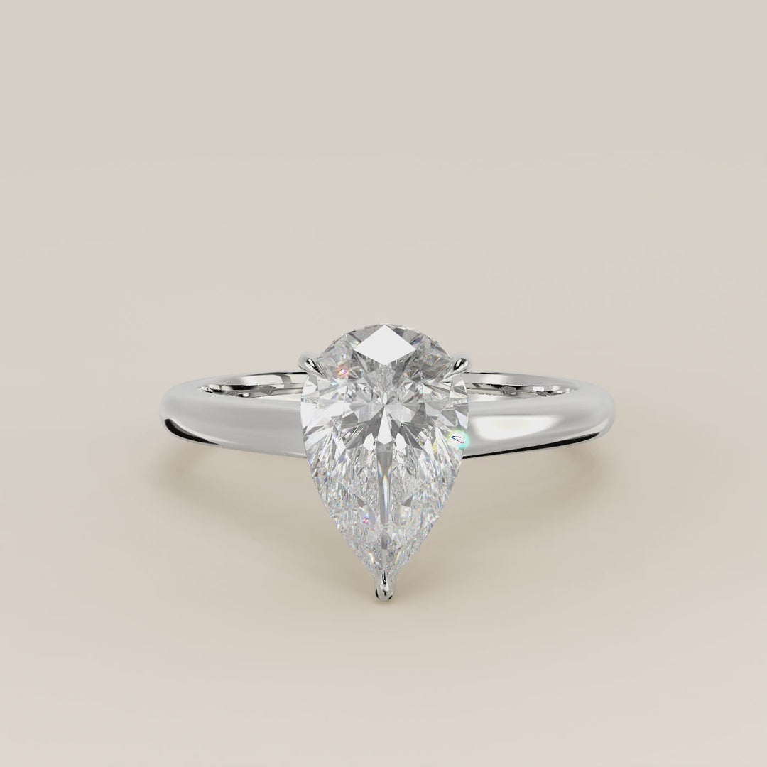 Verlovingsring peer lab grown diamant met cathedral setting, hidden halo en diamond bridge, witgoud