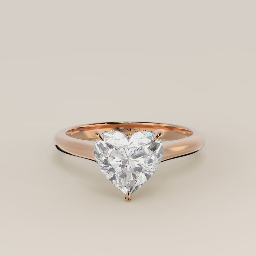 Verlovingsring hart lab grown diamant met cathedral setting en hidden halo, rosegoud