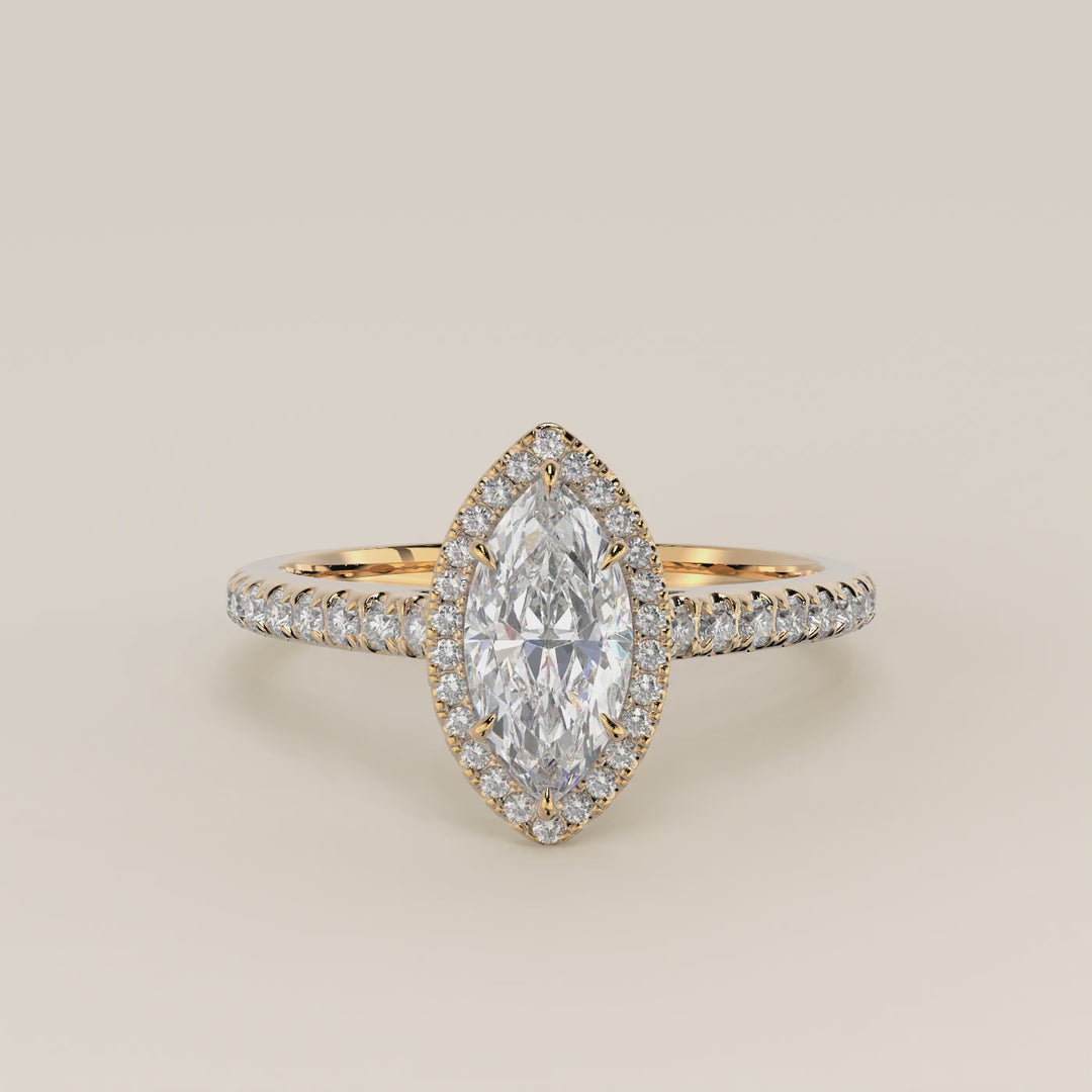 Rosie - Marquise Halo Lab Grown Diamond Ring with Pave Band