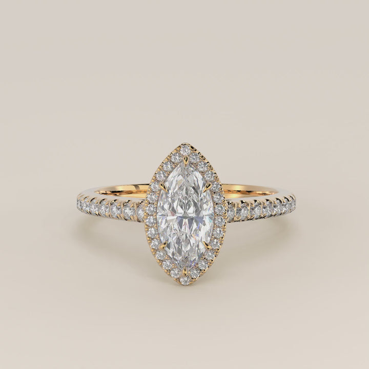 Rosie - Marquise Halo Lab Grown Diamond Ring with Pave Band
