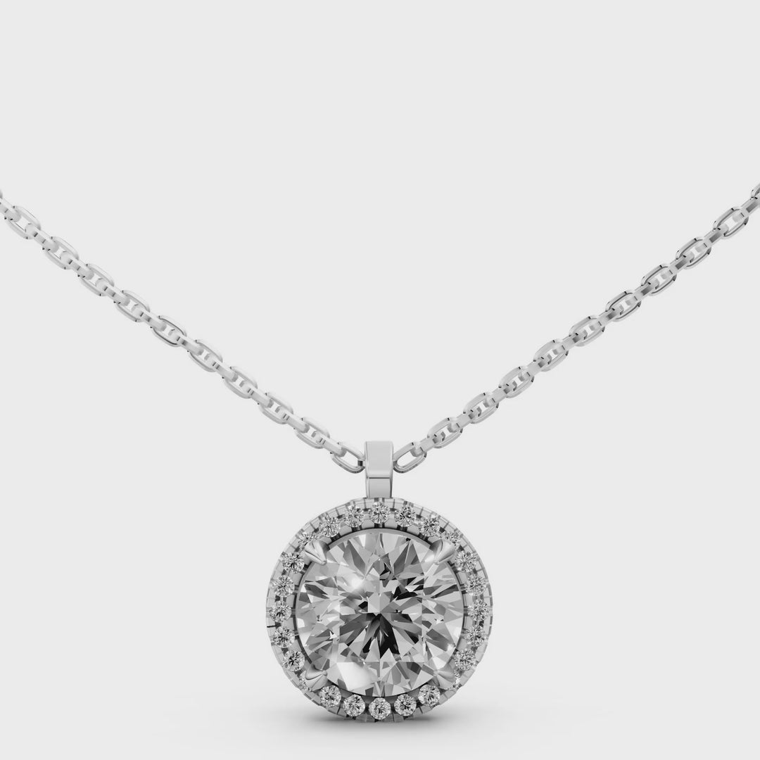 Rond Briljant Halo Pendant Collier met Hanger  - 18K Goud