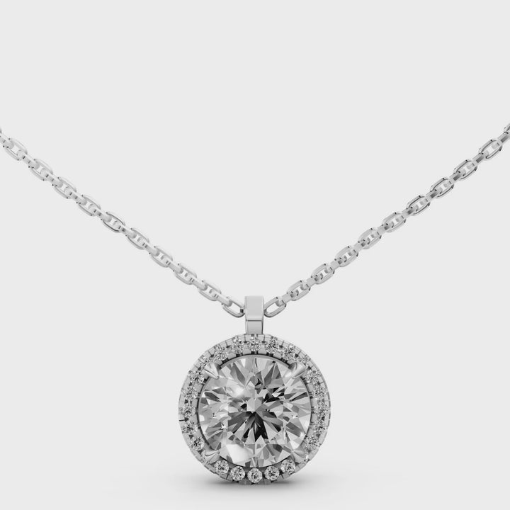 Rond Briljant Halo Pendant Collier met Hanger  - 18K Goud
