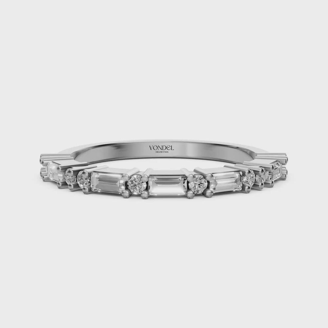 Rijring met Baguette en Rond Briljant Geslepen Diamanten - 0,39 ct