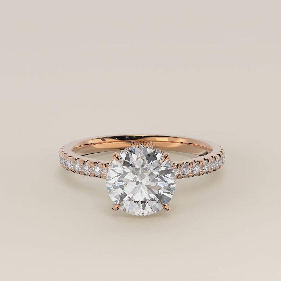 Sydney - Round Solitair Lab Grown Diamond Ring with Wrap Around Halo and Pave Band