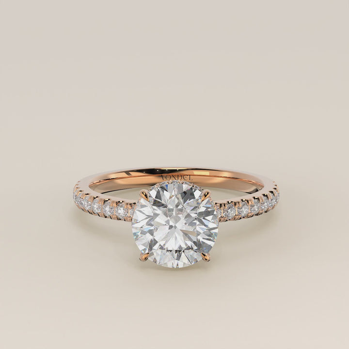 Sydney - Round Solitair Lab Grown Diamond Ring with Wrap Around Halo and Pave Band