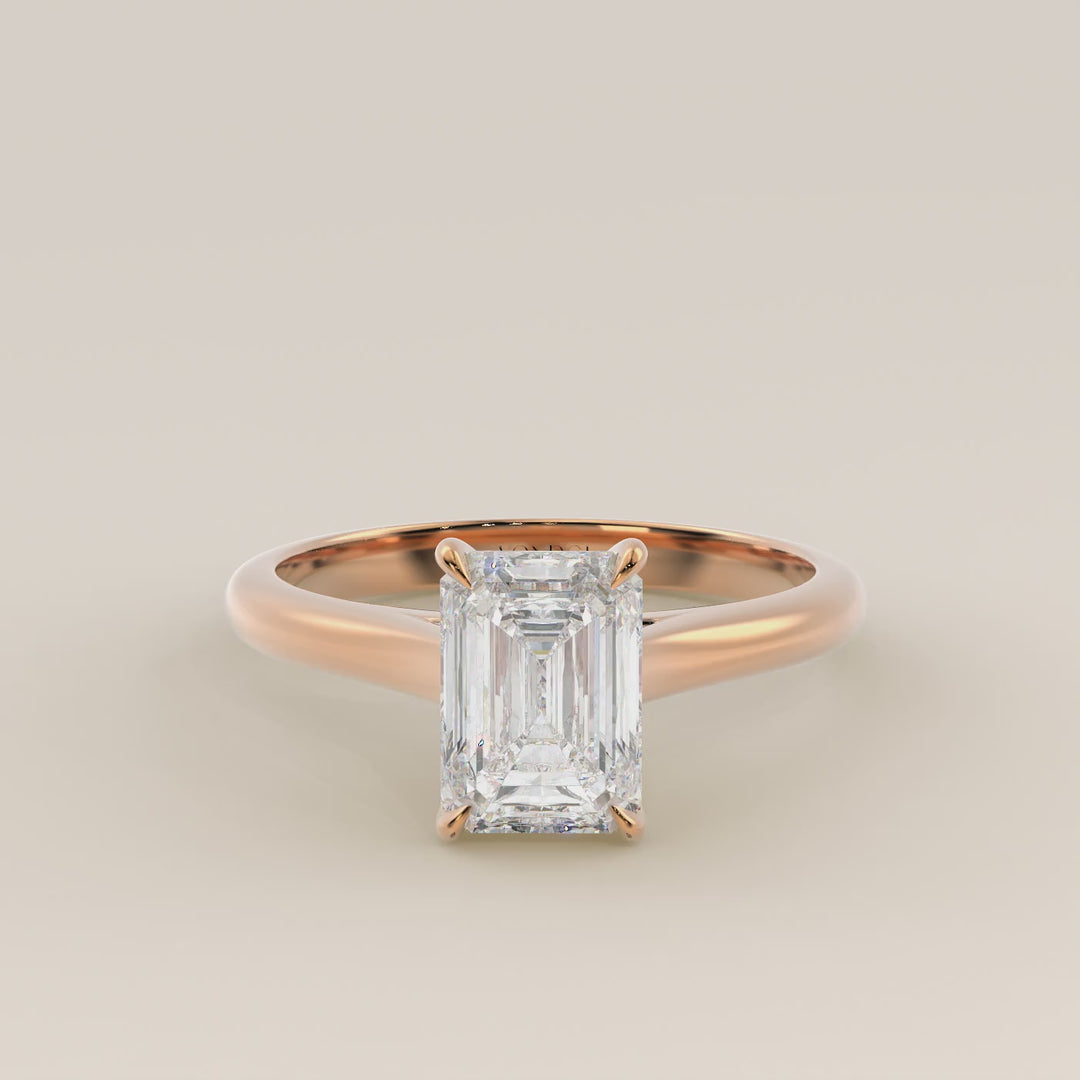 Verlovingsring emerald lab grown diamant met cathedral setting, rosegoud
