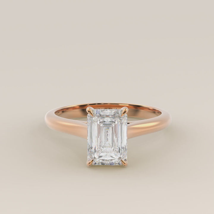 Verlovingsring emerald lab grown diamant met cathedral setting, rosegoud