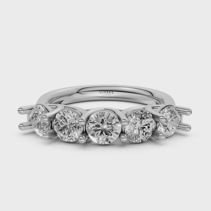 Rond Briljant 5 Diamanten Rijring  - Platina - 1,67 ct
