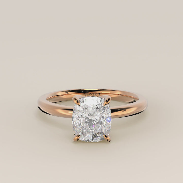 Lynn - Elongated Cushion Solitair Lab Grown Diamond Ring with Petal Prongs and Hidden Halo