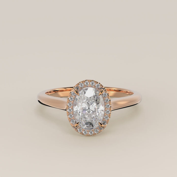 Kelsey - Oval Halo Lab Grown Diamond Ring with Cathedral and High Setting