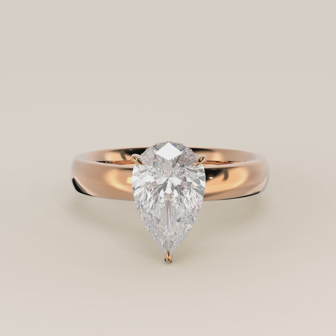 Verlovingsring peer lab grown diamant met brede band en hidden halo, rosegoud